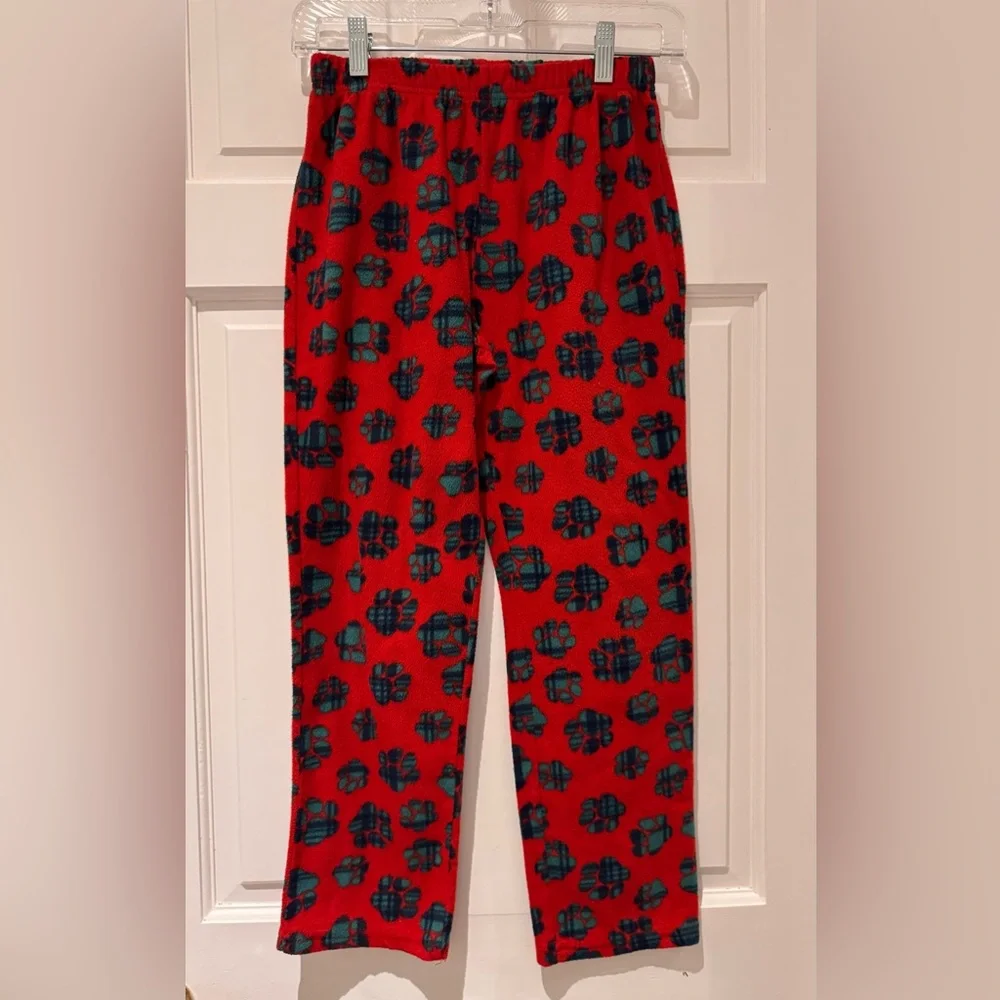 Sleep Street Boys’ Paw Print Holiday Red Fleece Pajama Pants – Size 14